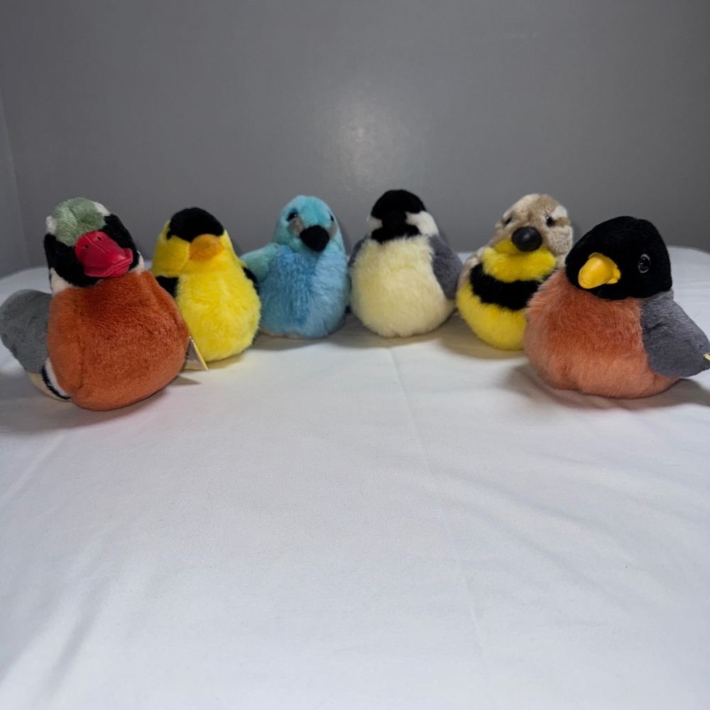 Wild Republic Audubon Birds Plush Set of 6 NO SOUND! Wood Duck Goldfinch Robin